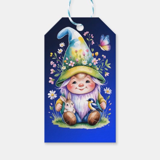 Spring Gnome with Bunny and Bluebird Cadeaulabel (Voorkant)