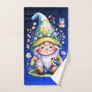 Spring Gnome with Bunny and Bluebird Handdoek