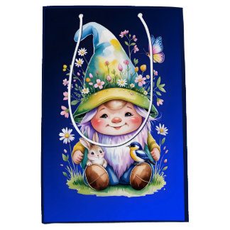 Spring Gnome with Bunny and Bluebird Medium Cadeauzakje