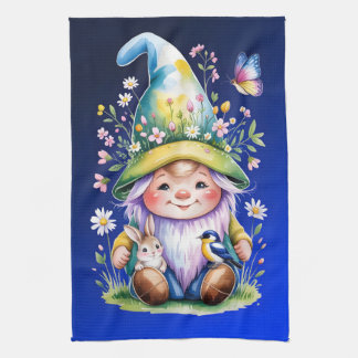 Spring Gnome with Bunny and Bluebird Theedoek