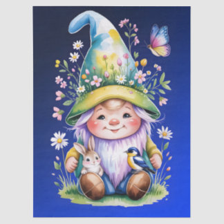 Spring Gnome with Bunny and Bluebird Tissuepapier
