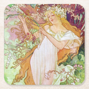 Spring Goddess Vierkante Kartonnen Onderzetter