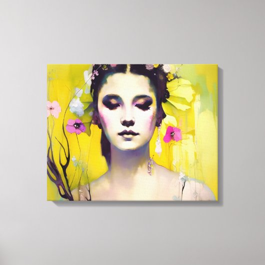 Spring Goddess Yellow Background Canvas Afdruk (Voorkant)
