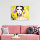 Spring Goddess Yellow Background Canvas Afdruk (Insitu (Woonkamer))