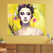 Spring Goddess Yellow Background Canvas Afdruk (Insitu (Woonkamer))