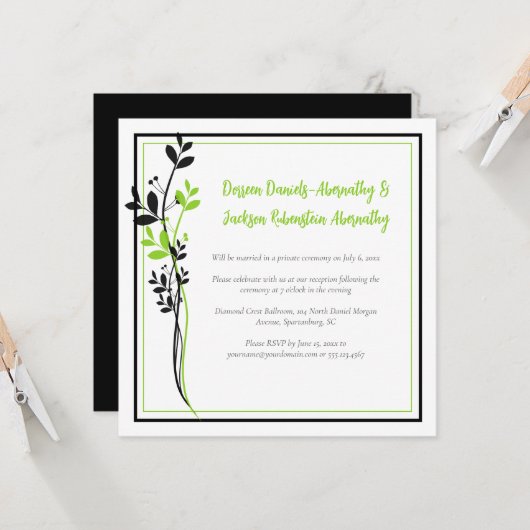 Spring Green and Black Floral Reception Only | Kaart (Voorkant / Achterkant in situ)