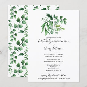 Spring Green Botanical Cross First Heilige Communi Kaart