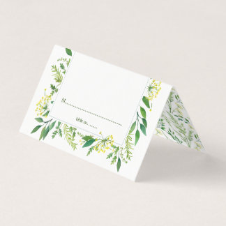 Spring Green Botanical Herbs Wedding Table Kards Visitekaartjes