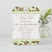 Spring Green Brown Damask Wedding Uitnodiging (Staand voorkant)