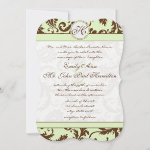 Spring Green Brown Damask Wedding Uitnodiging
