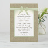 Spring Green Burlap en Bow Country Wedding Kaart (Staand voorkant)