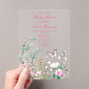 Spring Green Butterfly Floral Baby shower Acryl Uitnodigingen