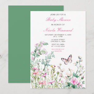 Spring Green Butterfly Floral Baby shower Kaart