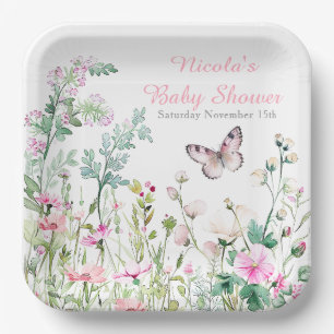 Spring Green Butterfly Floral Baby shower Papieren Bordje