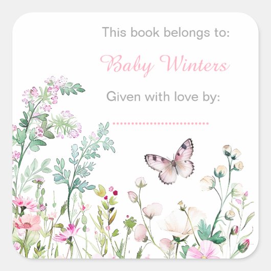 Spring Green Butterfly Floral Baby shower Vierkante Sticker (Voorkant)