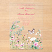 Spring Green Butterfly Floral Wedding Acryl Uitnodigingen (Voorkant)