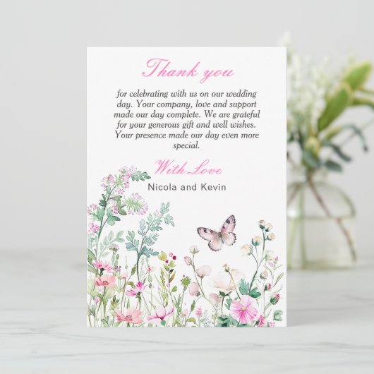Spring Green Butterfly Floral Wedding Bedankkaart (Staand voorkant)