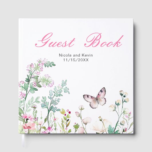 Spring Green Butterfly Floral Wedding Gastenboek (Voorkant)