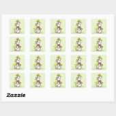 Spring Green Check Bloem Tuin Emmer Vierkante Sticker (Vel)