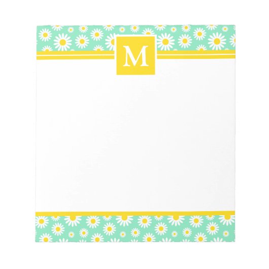Spring Green Daisies Monogram Notitieblok (Voorkant)