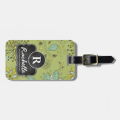 Spring Green Floral Design Monogram Designer Bagagelabel (Voorkant horizontaal)