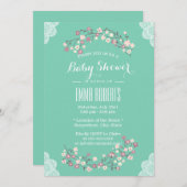 Spring Green Floral & Lace Baby Shower Invitations (Devant / Derrière)