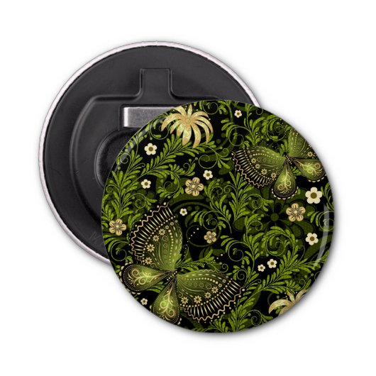 Spring Green-Gold Pattern Button Flesopener (Voorkant)