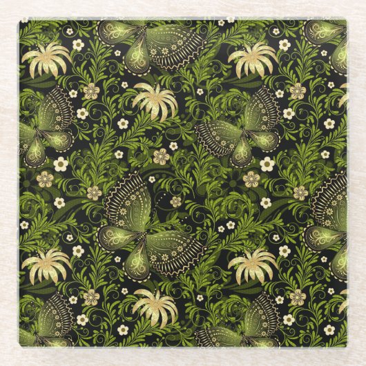 Spring Green-Gold Pattern Glazen Onderzetter (Voorkant)