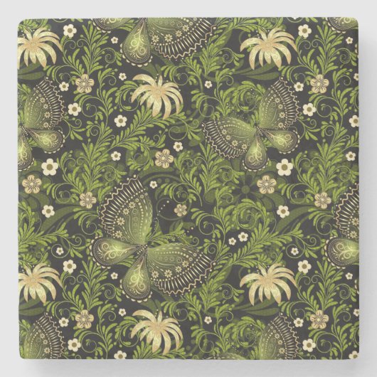 Spring Green-Gold Pattern Stenen Onderzetter (Voorkant)
