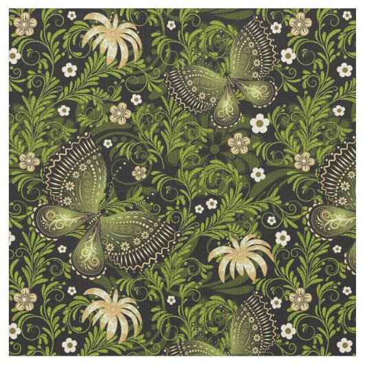 Spring Green-Gold Pattern Stof (Close Up)