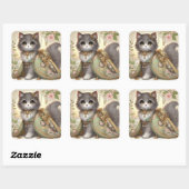 Spring Green Kimono Princess Cat Vierkante Sticker (Vel)