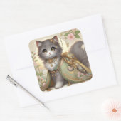 Spring Green Kimono Princess Cat Vierkante Sticker (Envelop)