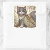 Spring Green Kimono Princess Cat Vierkante Sticker (Tas)