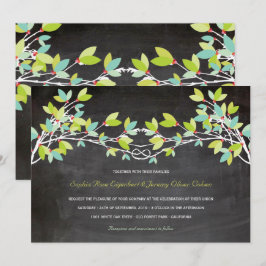 Spring Green Knoted Love Tree Chalkboard Wedding Kaart