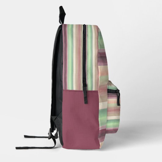 Spring Green Mauve Taupe Peach Pink Art Stripes Bedrukte Rugzak (Links)