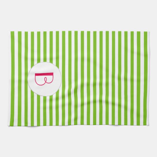 Spring Green Stripe Monogram Kitchen Theedoek (Horizontaal)
