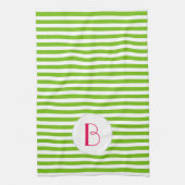 Spring Green Stripe Monogram Kitchen Theedoek (Verticaal)