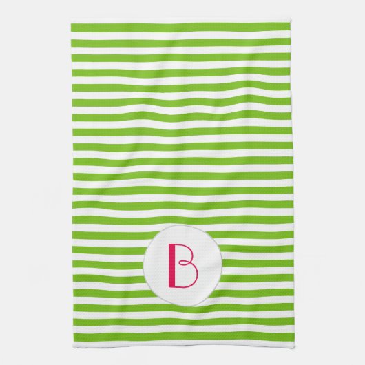 Spring Green Stripe Monogram Kitchen Theedoek (Verticaal)
