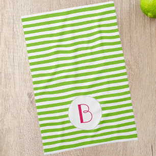 Spring Green Stripe Monogram Kitchen Theedoek