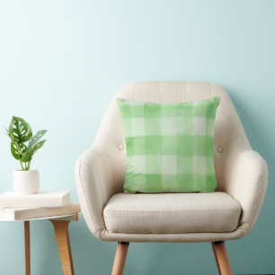 Spring Green Waterverf Gingham Plaid Sierkussen