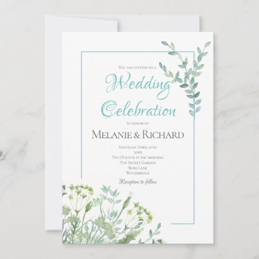 Spring Green Wild Herb Wedding Invitation Kaart (Voorkant)