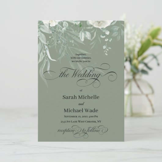 Spring Greenery Calligraphy Wedding Invitation (Debout devant)