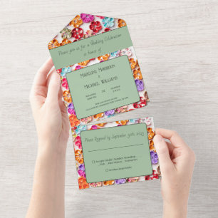 Spring Handmade sewn fabric Flowers Multicolor All In One Uitnodiging
