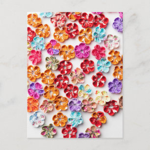 Spring Handmade sewn fabric Flowers Multicolor Briefkaart