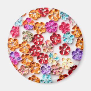 Spring Handmade sewn fabric Flowers Multicolor Magneet