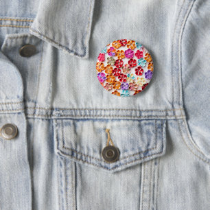 Spring Handmade sewn fabric Flowers Multicolor Ronde Button 5,7 Cm