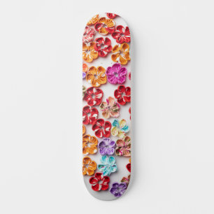 Spring Handmade sewn fabric Flowers Multicolor Skateboard