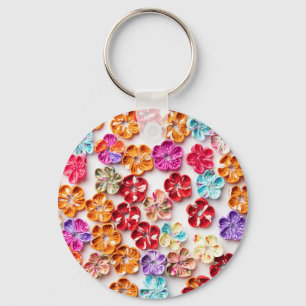 Spring Handmade sewn fabric Flowers Multicolor Sleutelhanger