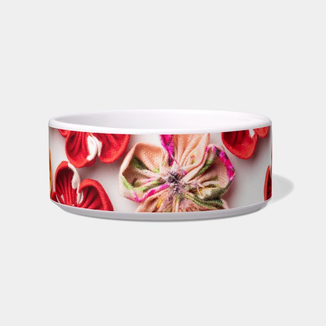 Spring Handmade sewn fabric Flowers Multicolor Voerbakje (Voorkant)