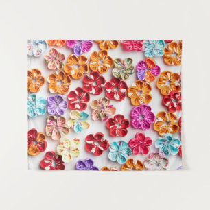 Spring Handmade sewn fabric Flowers Multicolor Wandkleed